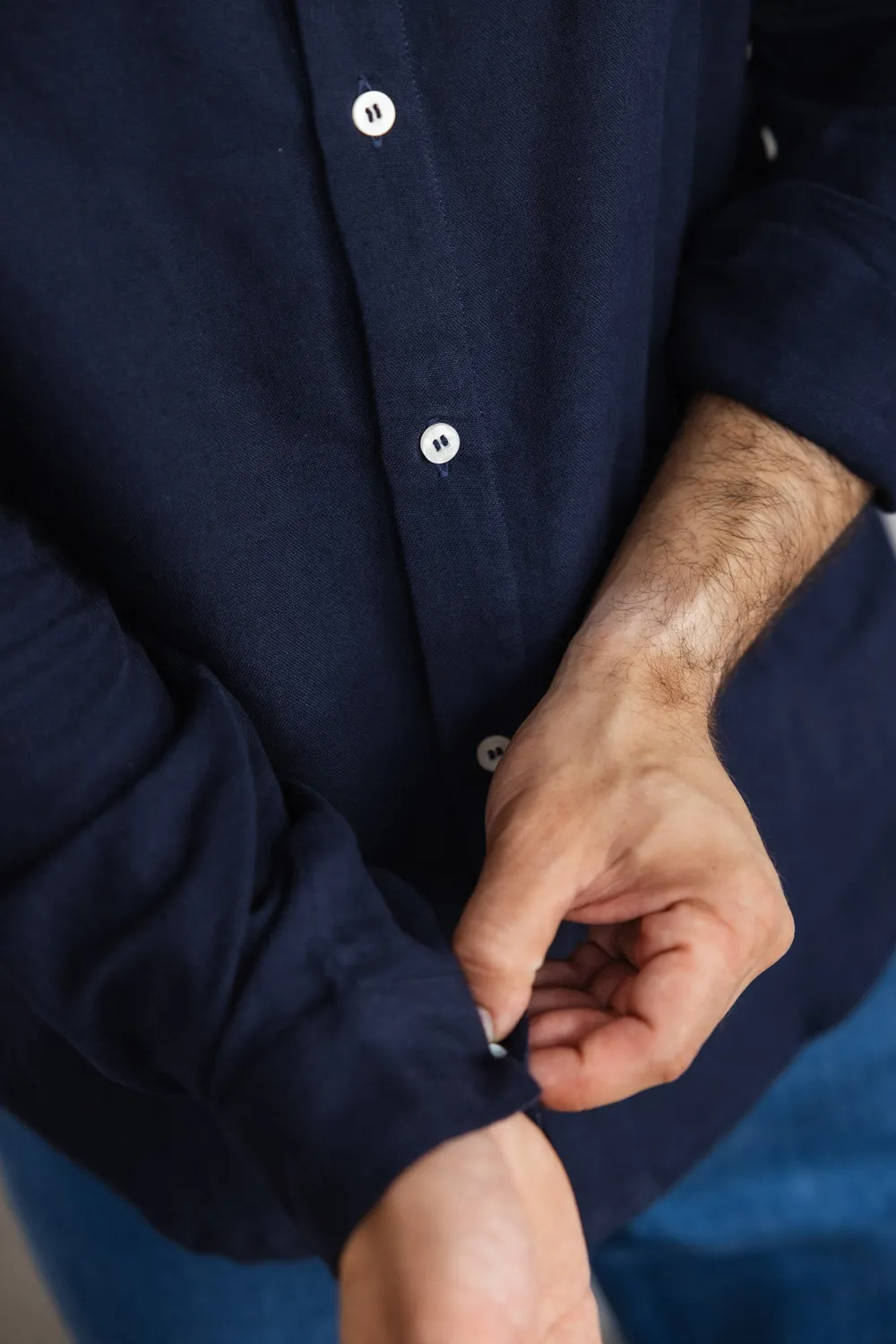 Jyoti Harish camicia cotone blu midnight uomo