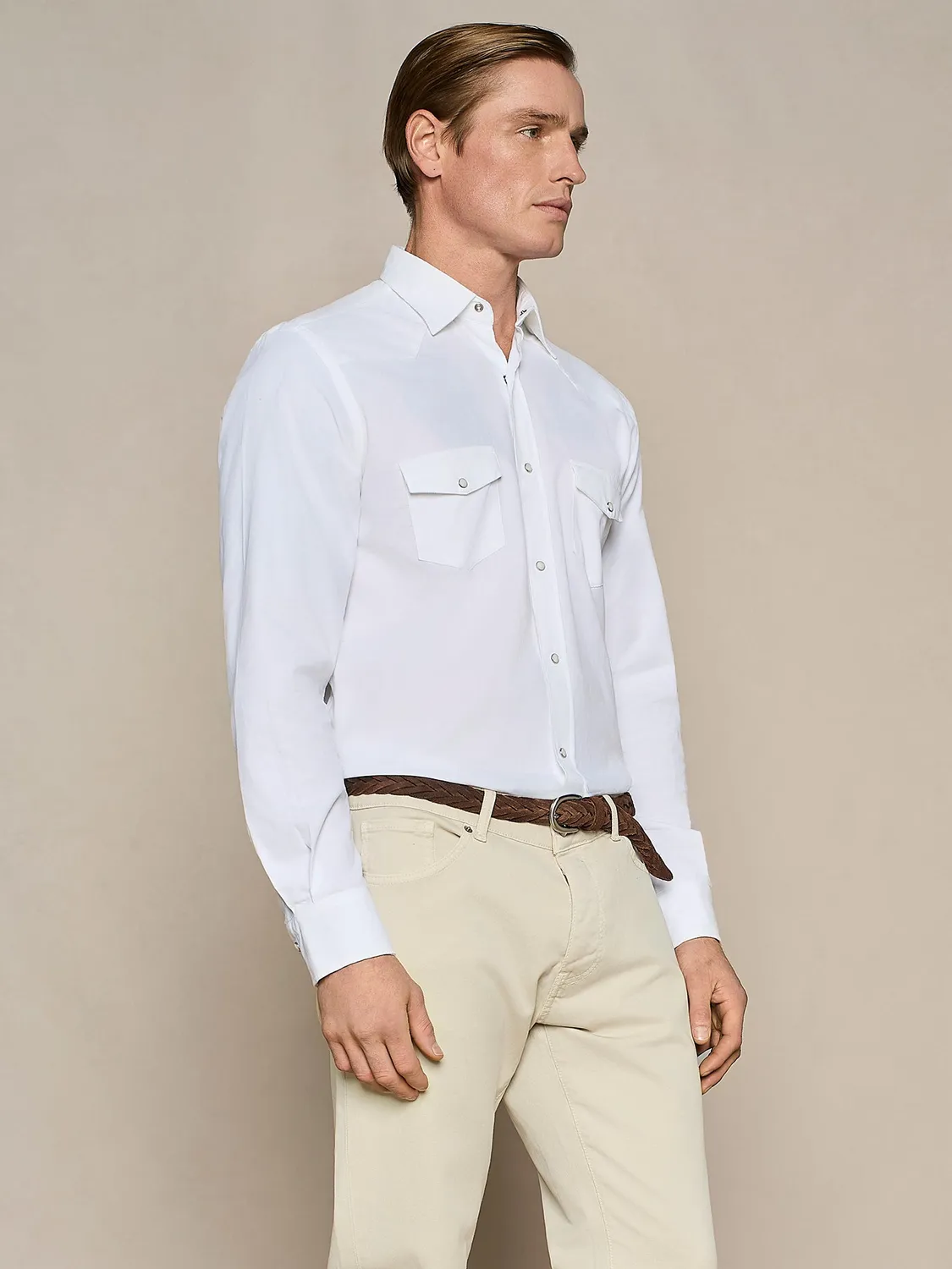Paul Taylor camicia texana velluto bianco cotone