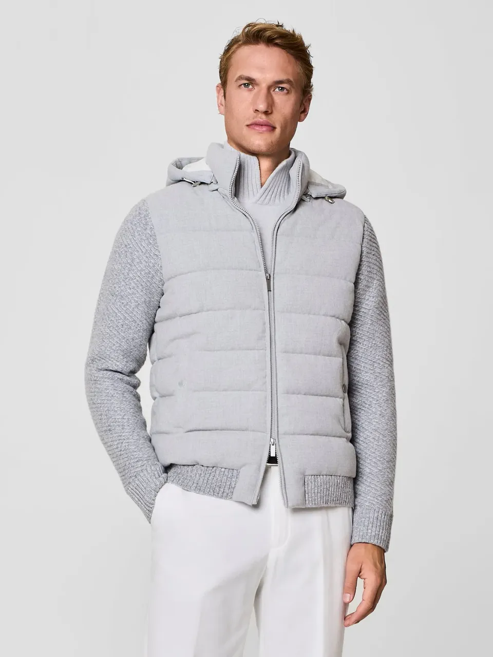 Paul Taylor bomber flanella trapuntato grigio maniche maglia mouliné