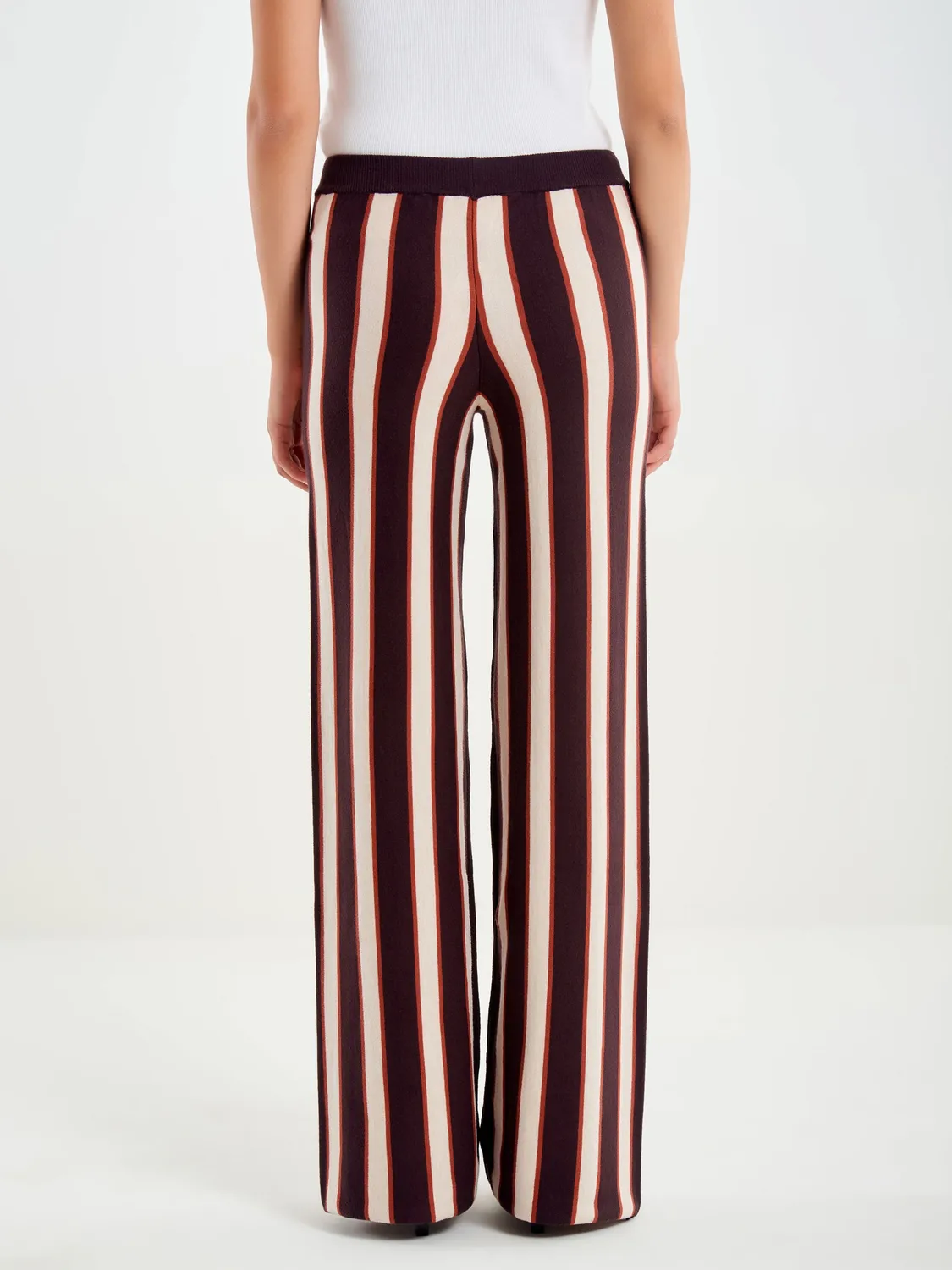 Vicolo Pantaloni maglia righe beige marrone rosa unica