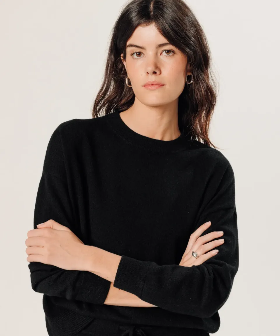 Rodier Maglione Ampio Girocollo Nero Cashmere 2 Fili