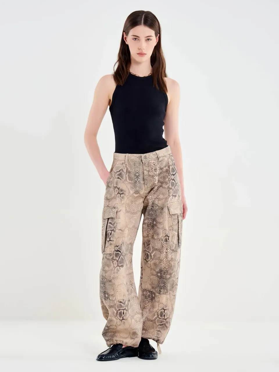 Vicolo Cargo Pitonato pantaloni cargo beige barrel fit
