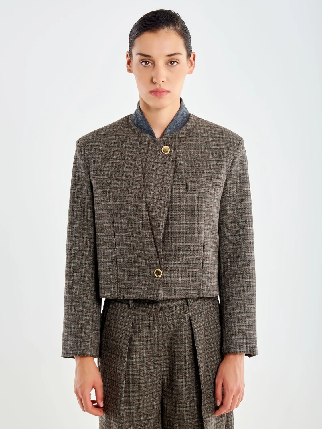 VICOLO Giacca Spencer blazer fondente check S M