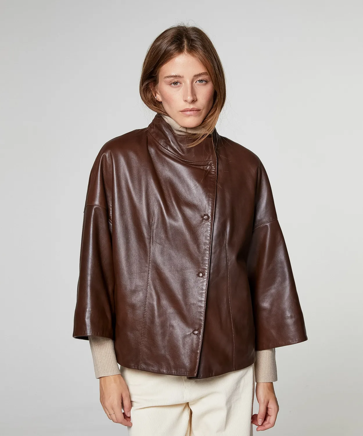 Rodier Giacca bomber pelle agnello marrone oversize