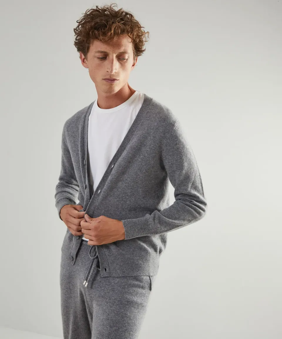 Rodier cardigan cashmere 2 capi scollo V grigio medio