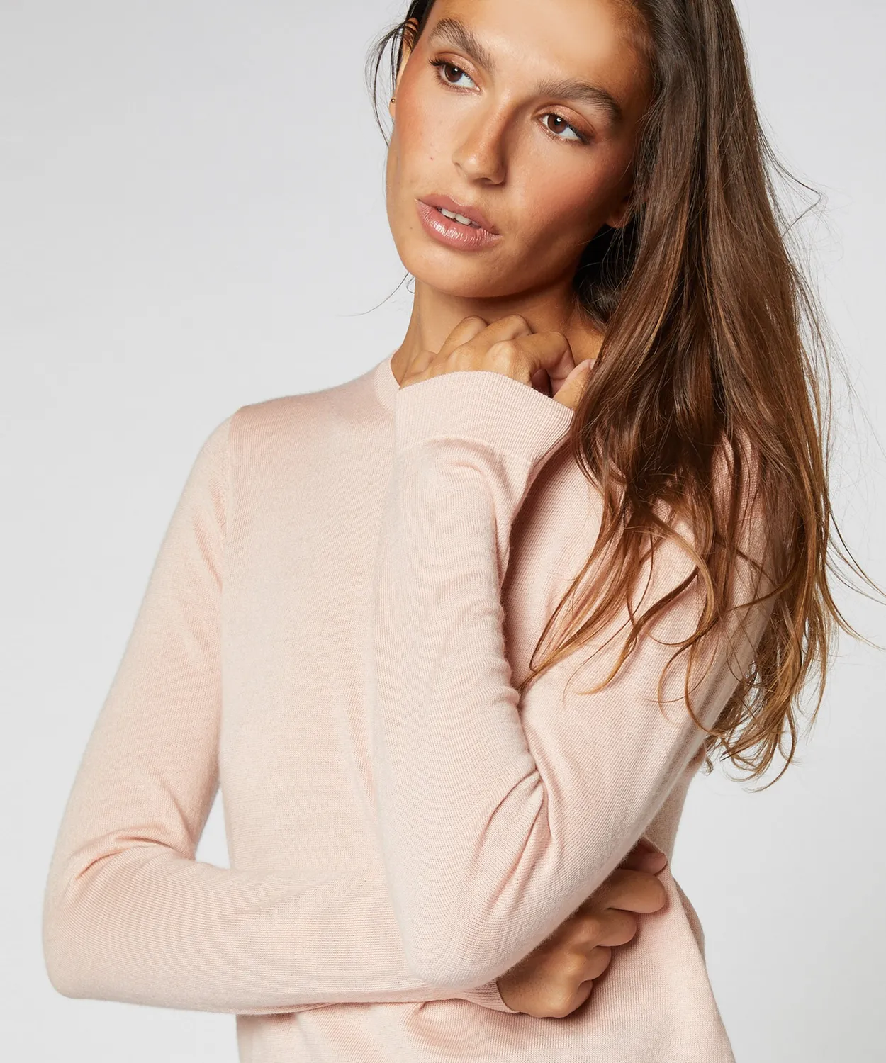 Rodier maglione girocollo lana merino rosa perla