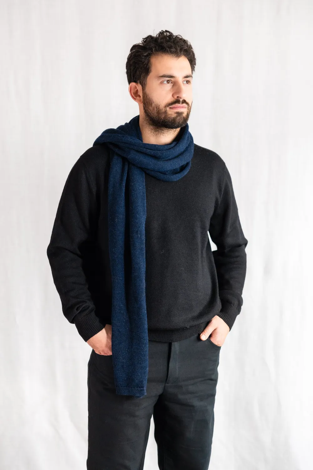 Jyoti Baby Alpaca Paracas sciarpa blu navy calda