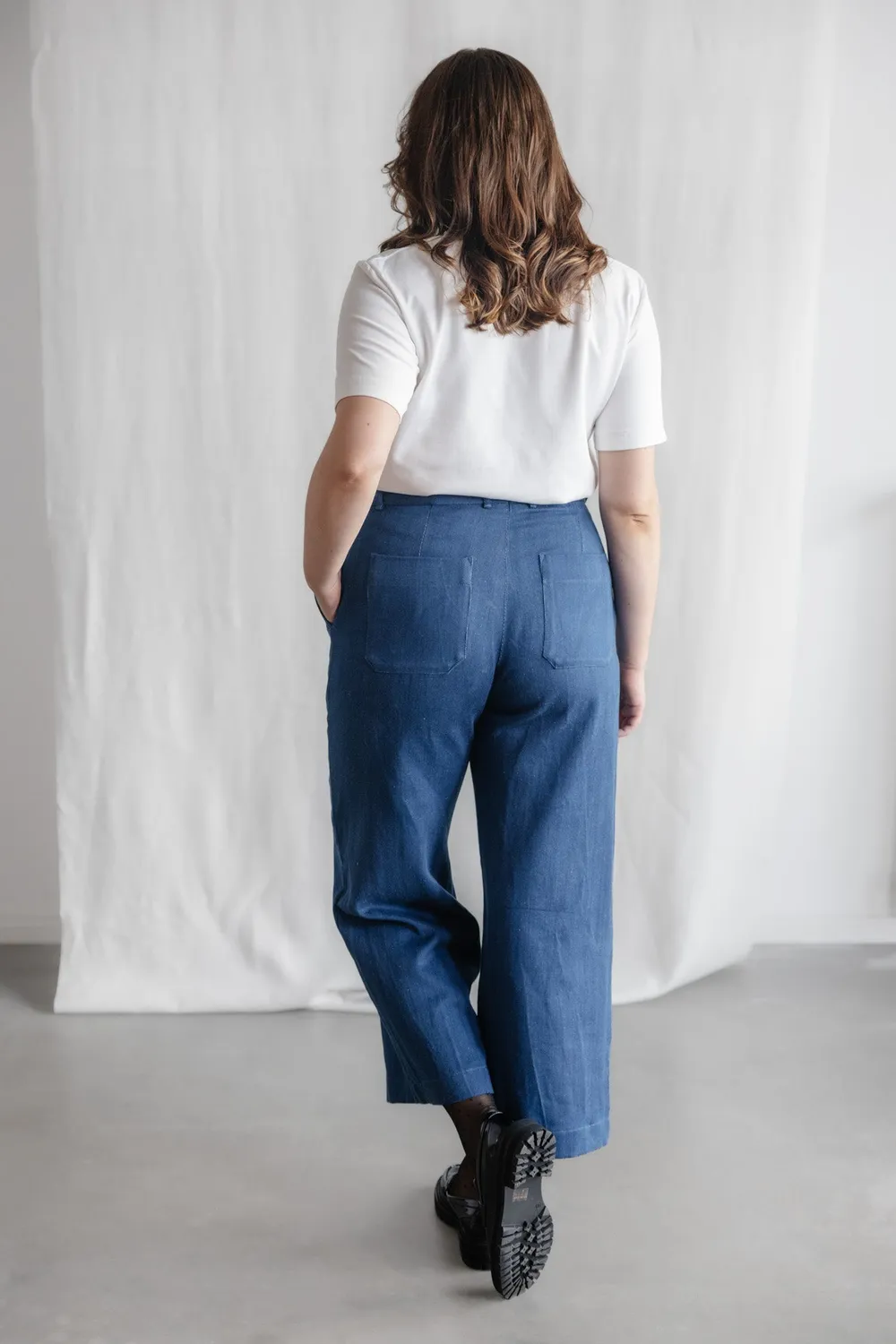 Jyoti Fair Works Damini pantaloni denim cotone gamba larga
