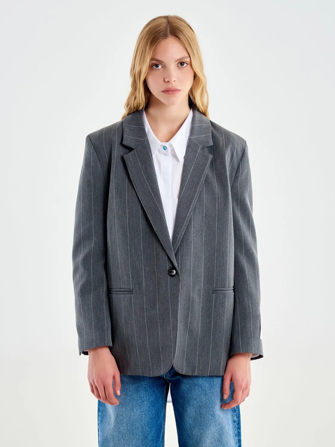Vicolo Gessato blazer monopetto grigio oversize