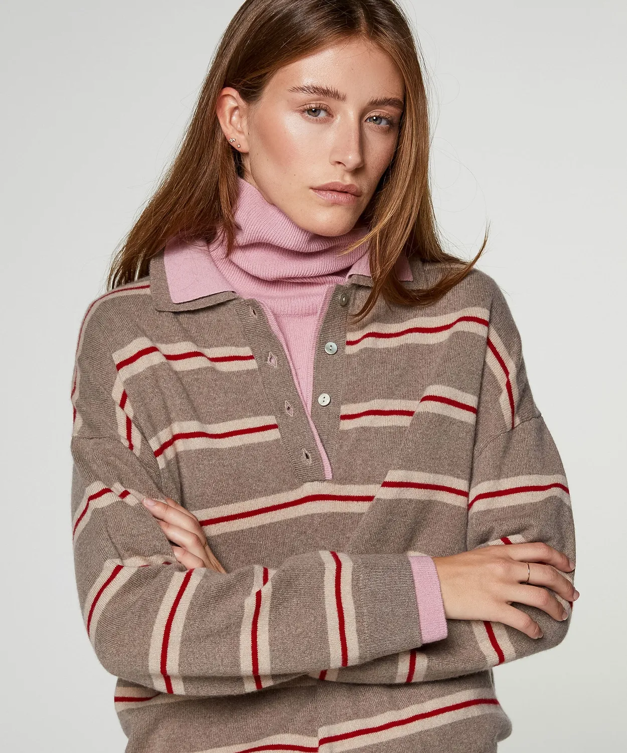 Rodier polo righe cashmere tortora donna
