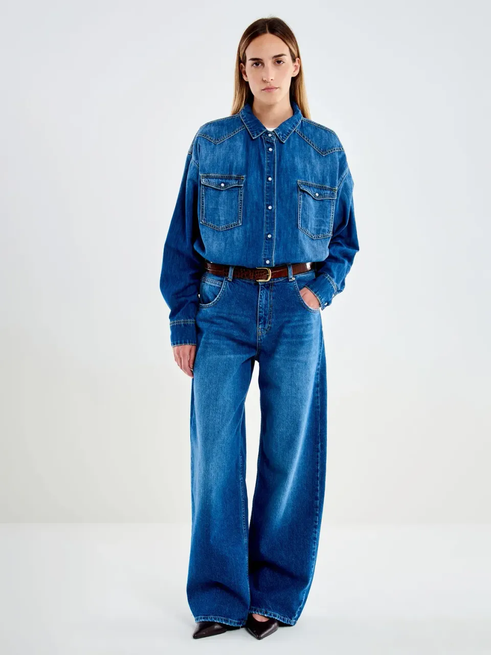 Vicolo Camicia Denim Blu in Lyocell