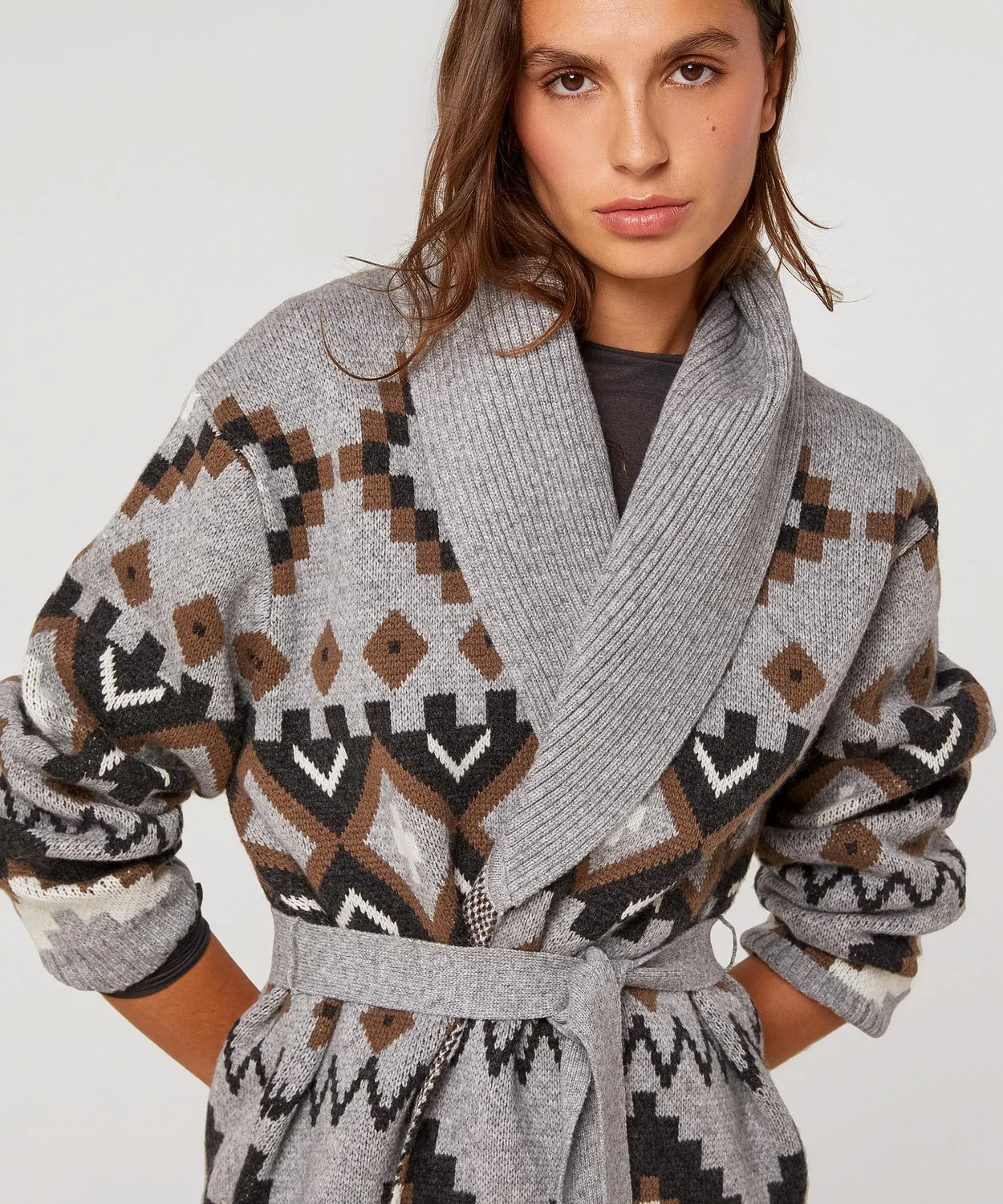 Rodier cardigan jacquard pied de poule grigio