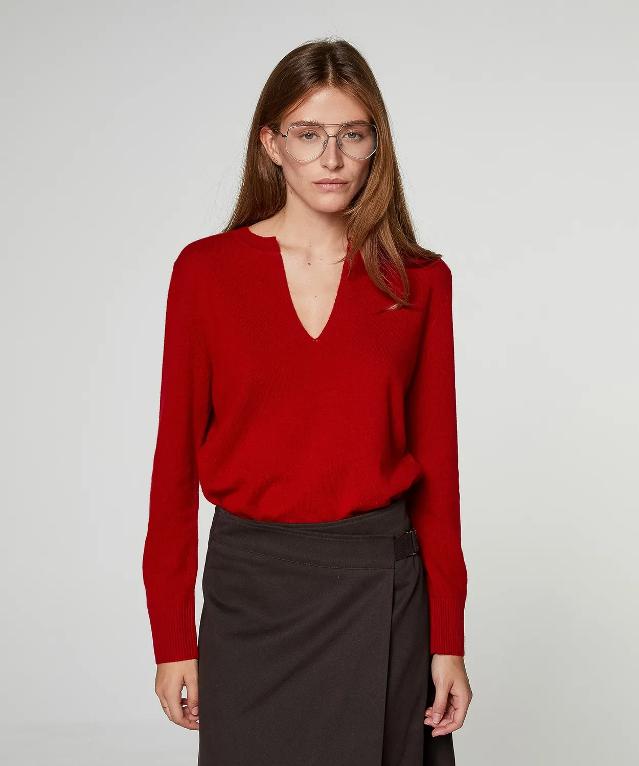 Rodier Maglia Scollo Tunisino Cashmere Donna Rosso