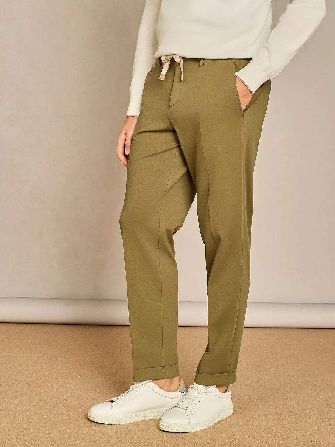 Paul Taylor jersey pantalone verde wide laccio suede