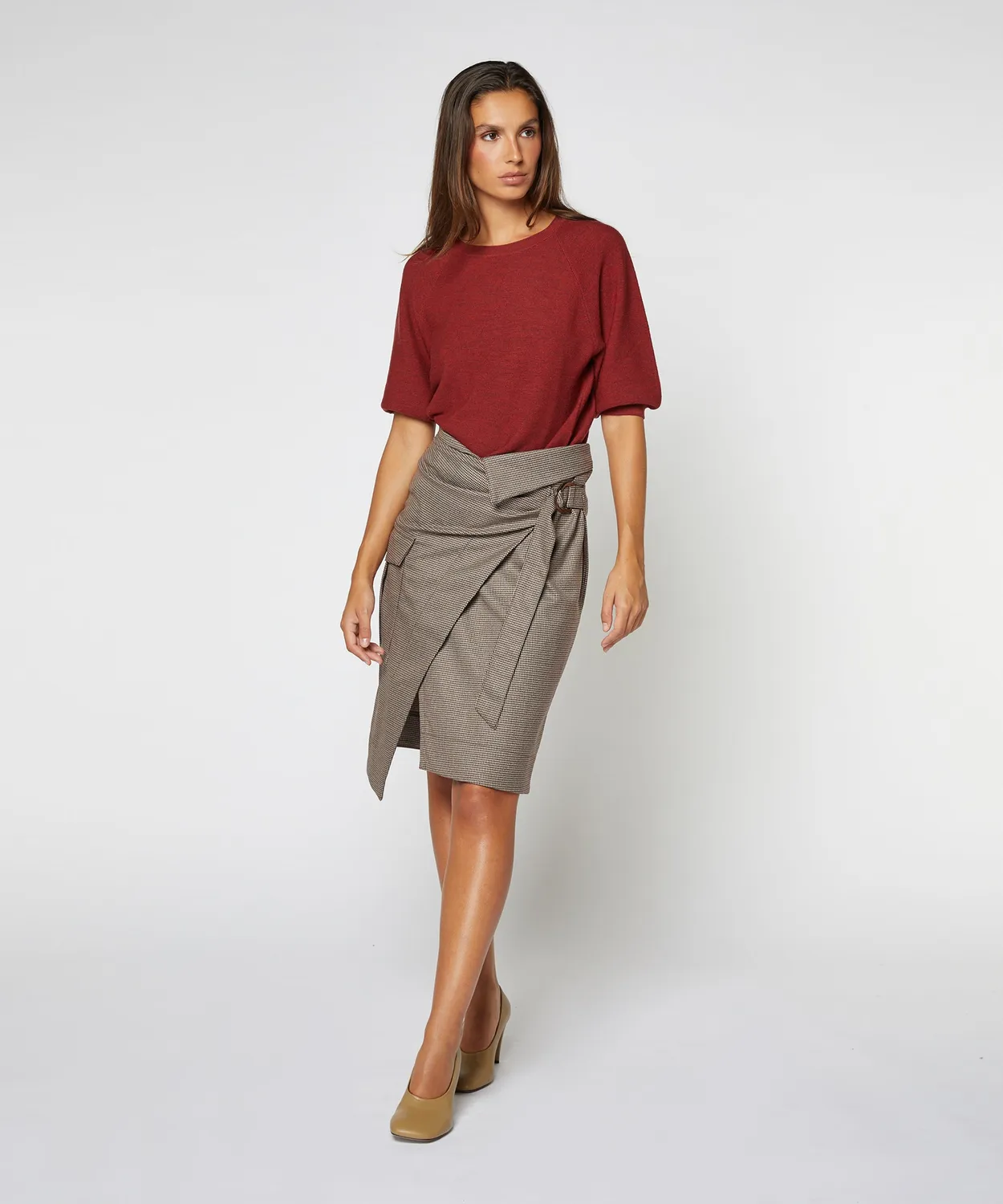 Rodier gonna portafoglio asimmetrica marrone midi