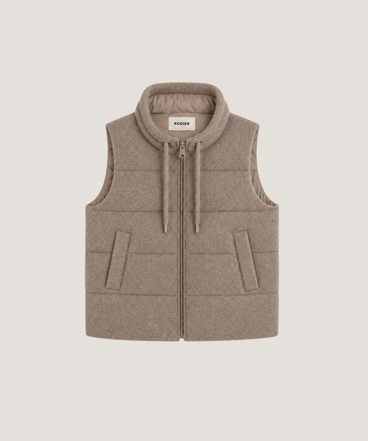 Rodier piumino smanicato cashmere talpa collo alto