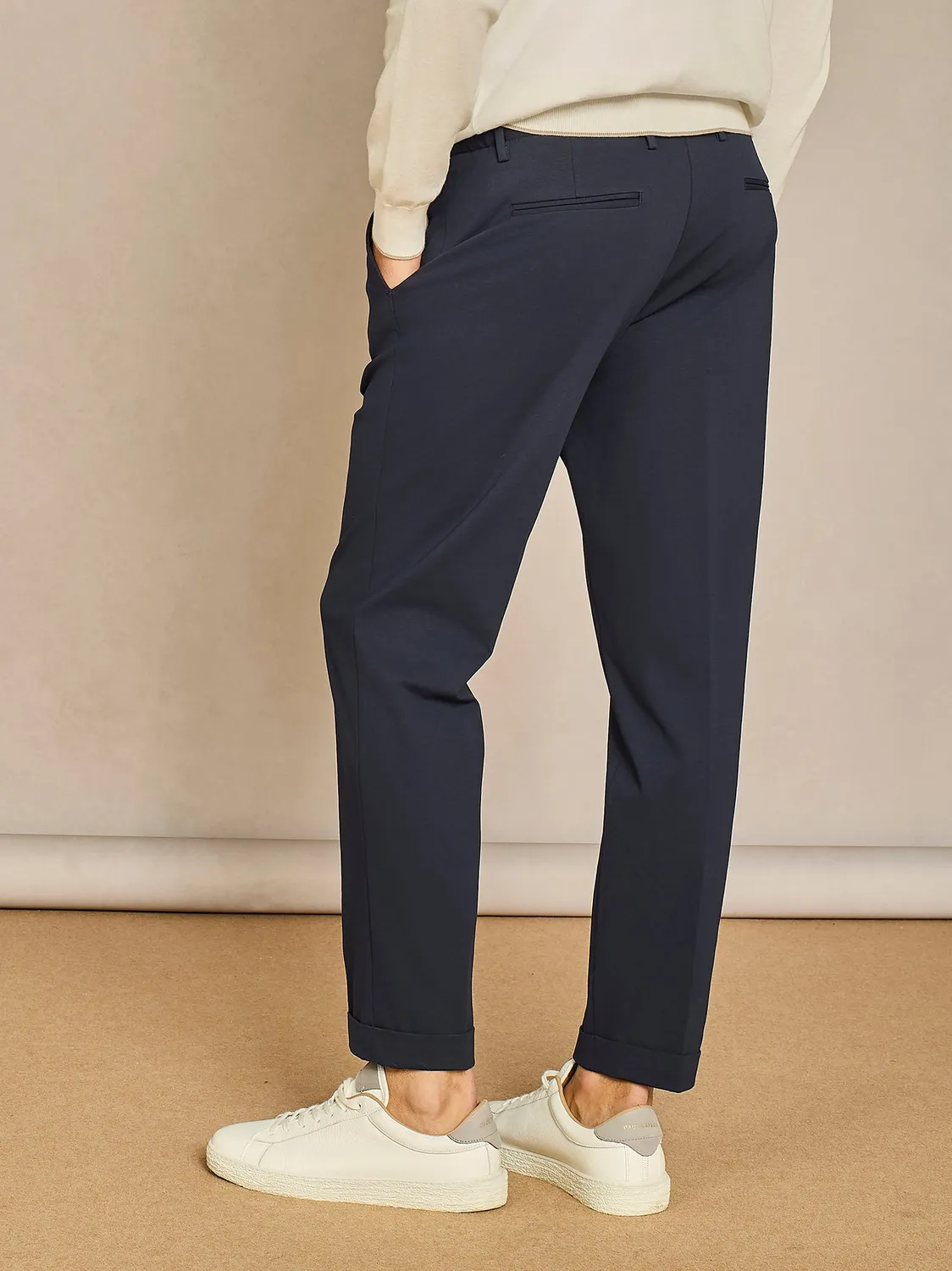 Paul Taylor Pantalone Laccio Jersey Blu Wide Risvolto 3,5 cm