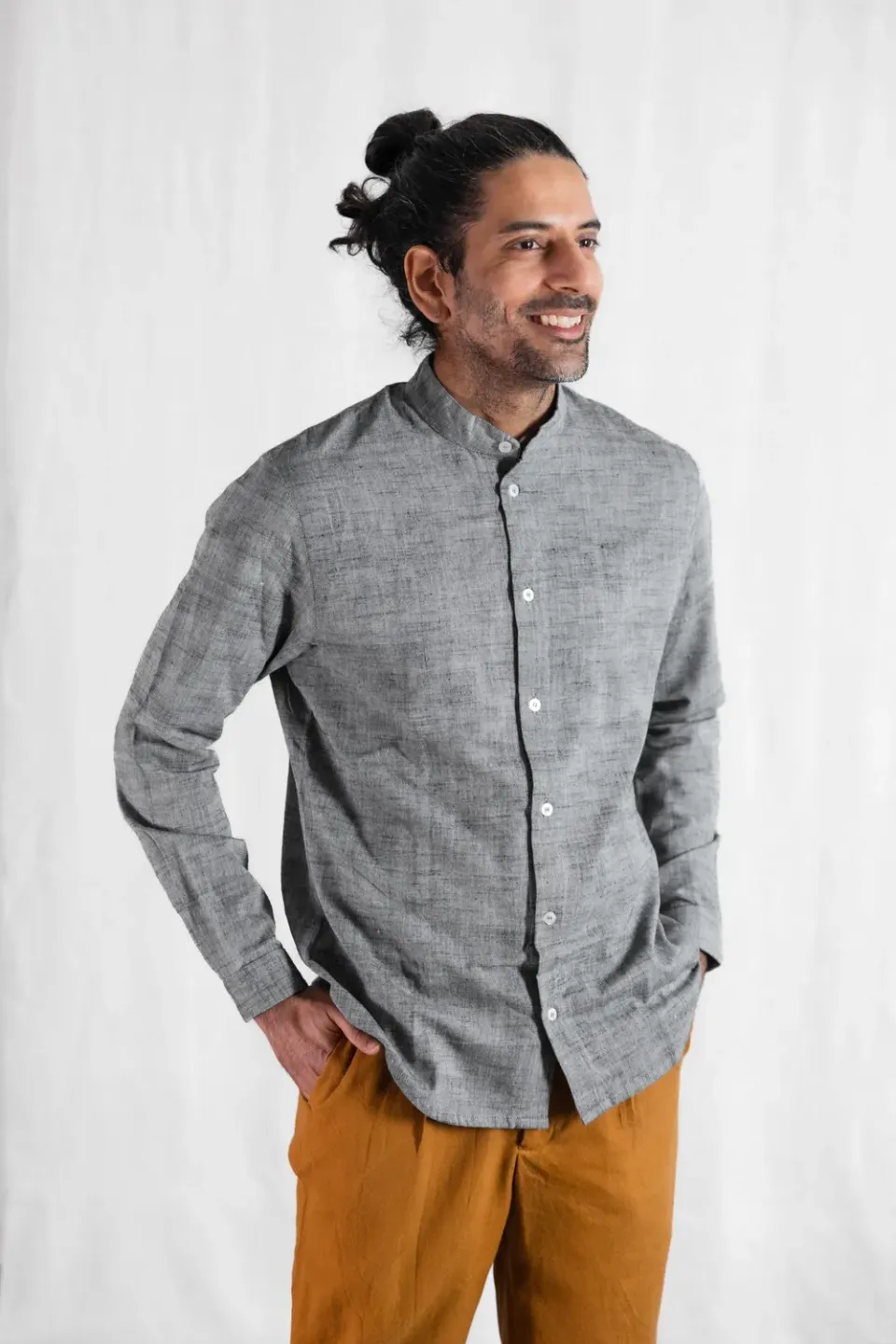 Jyoti Harish Gray camicia uomo collo coreano