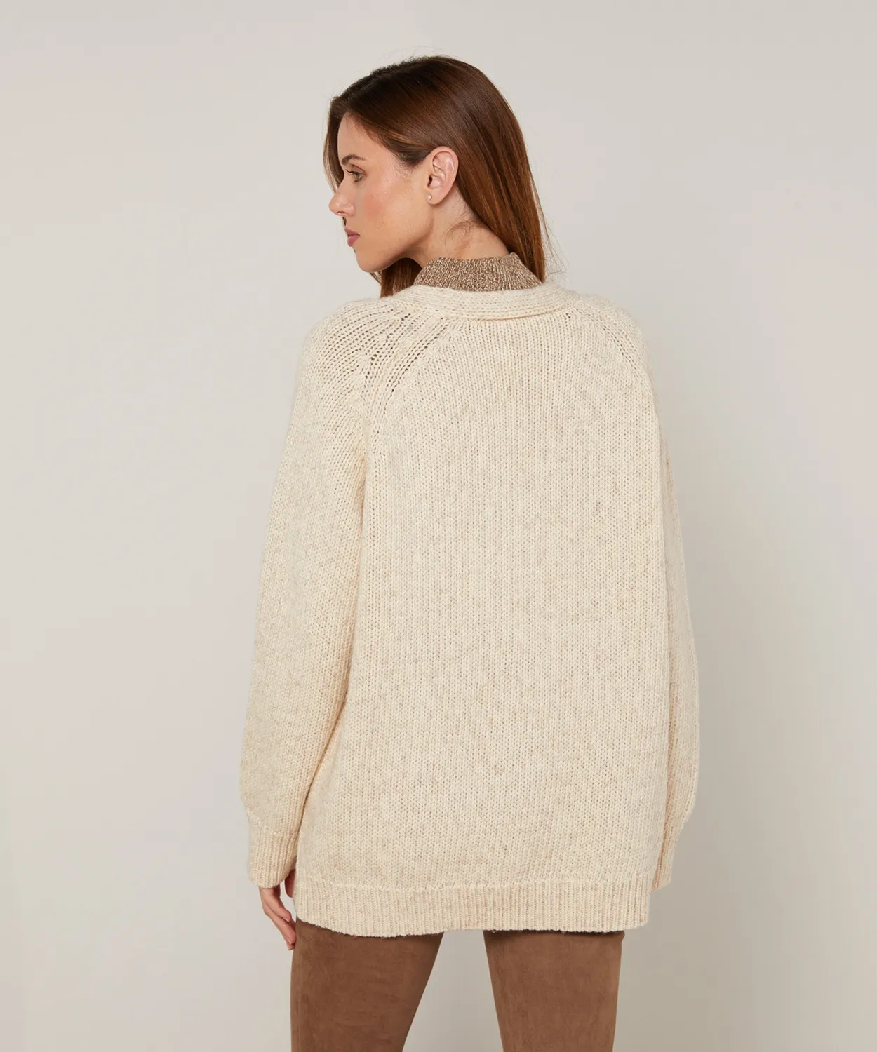 Rodier cardigan oversize traforato avorio cotone lana
