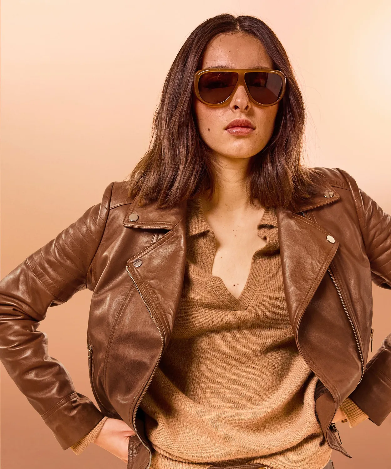 Rodier giacca biker pelle marrone donna