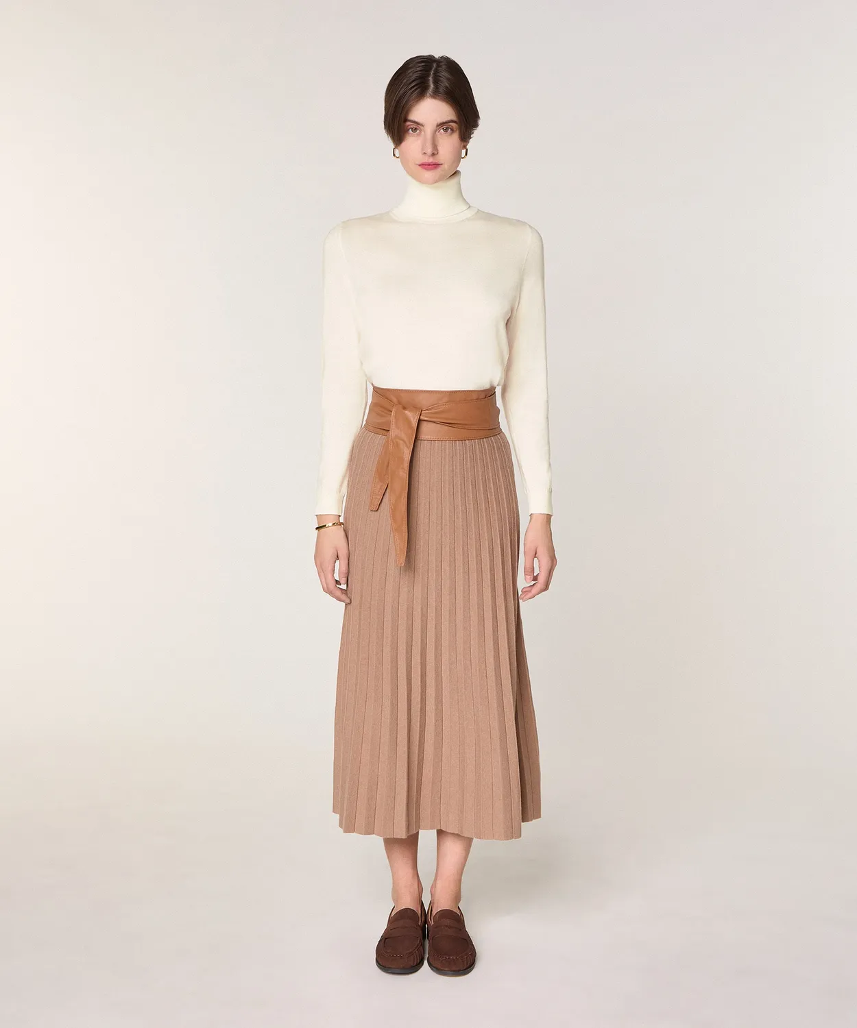 Rodier Maglione Dolcevita Lana Merino Bianco Ecru Collo Alto