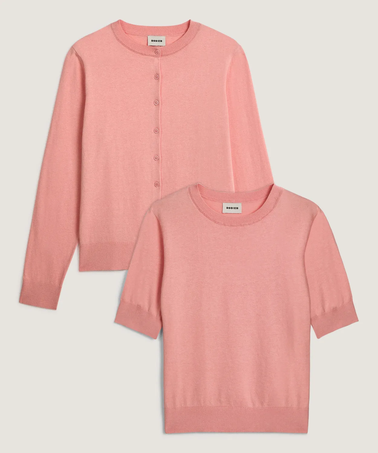 Rodier twin-set cotone salmone cardigan + maglione
