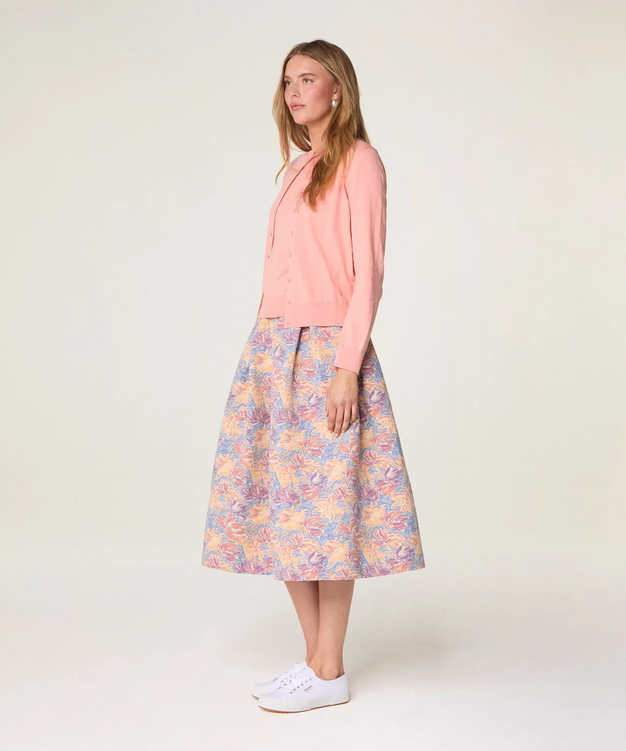 Rodier twin-set cotone salmone cardigan + maglione