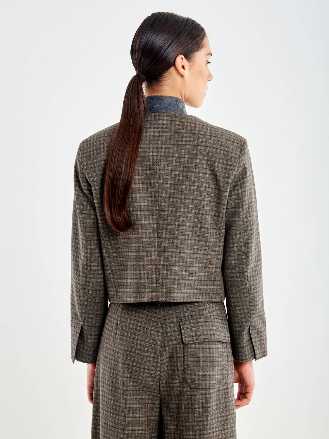 VICOLO Giacca Spencer blazer fondente check S M