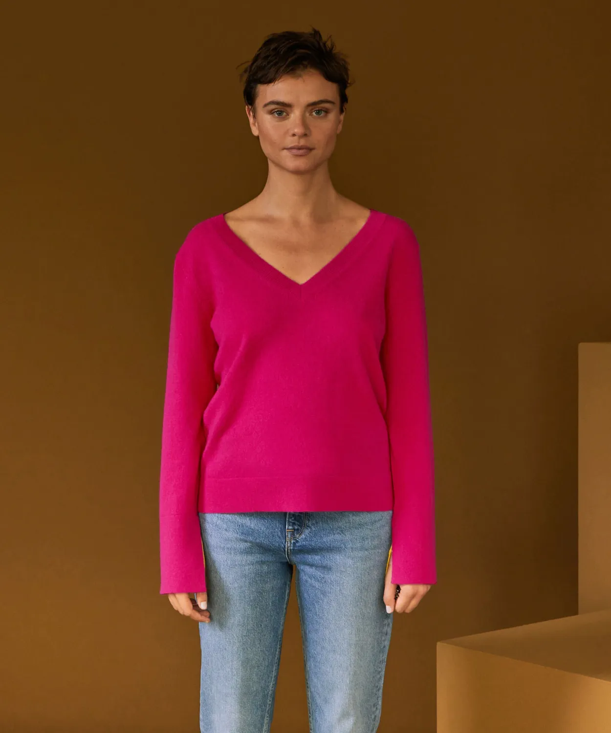 Rodier maglione cashmere scollo V rosa M