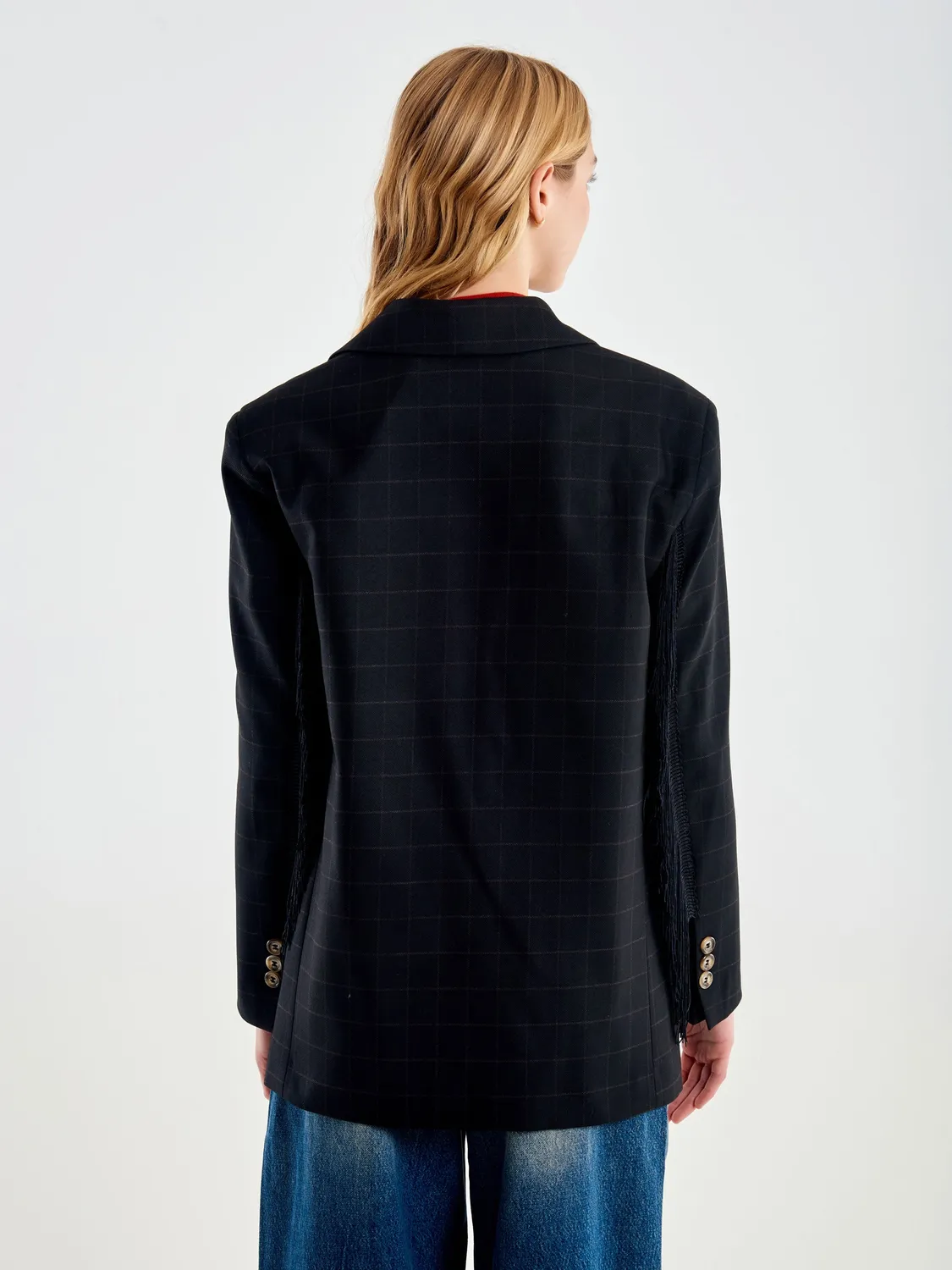 Vicolo Giacca con Frange check nero taglia unica