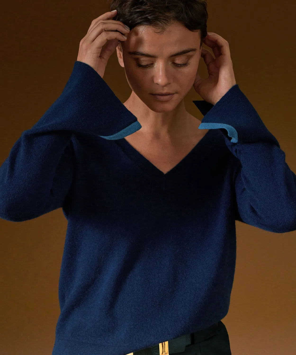 Rodier maglione scollo a V blu navy 100% cashmere