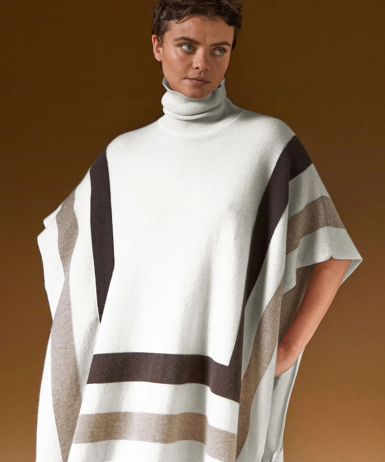 Rodier Poncho Cashmere Collo Alto Bianco Oversize