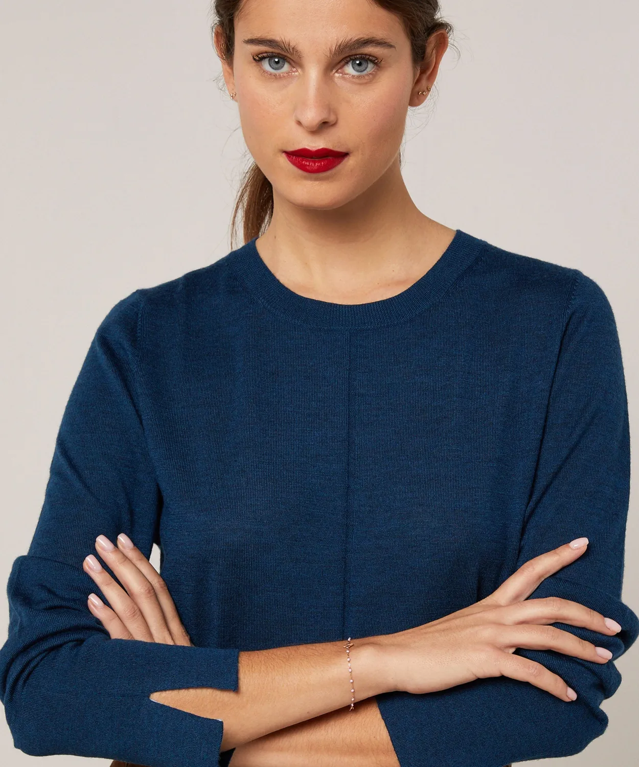 Rodier Maglione Girocollo Lana Merino Blu Petrolio