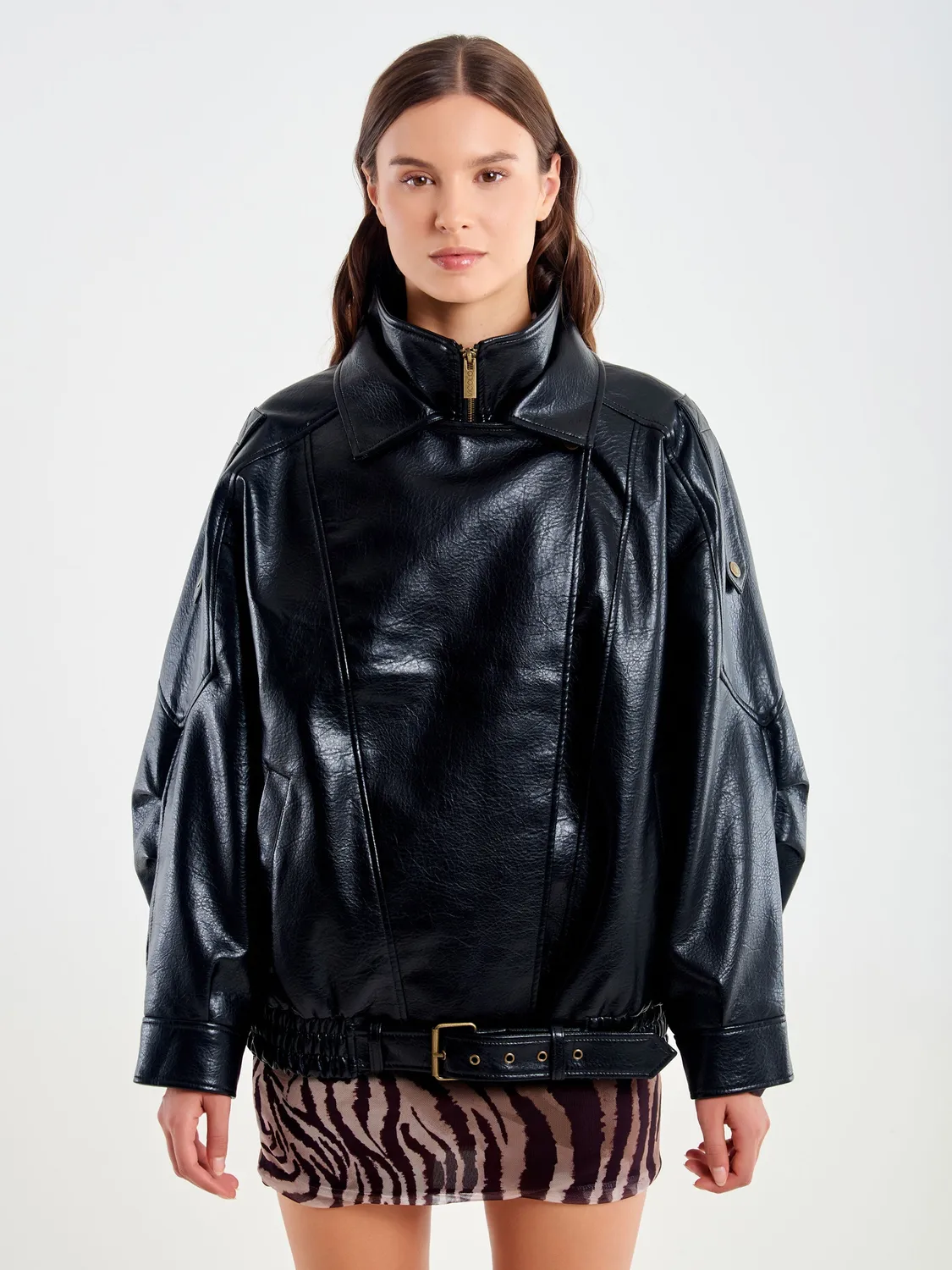Vicolo Chiodo Ecopelle Giacca Nera Bomber
