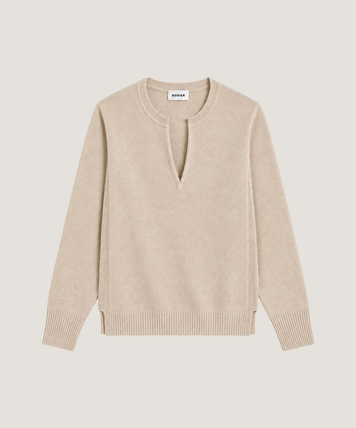 Rodier Maglia Tunisina Cashmere Collo Beige M Elegante
