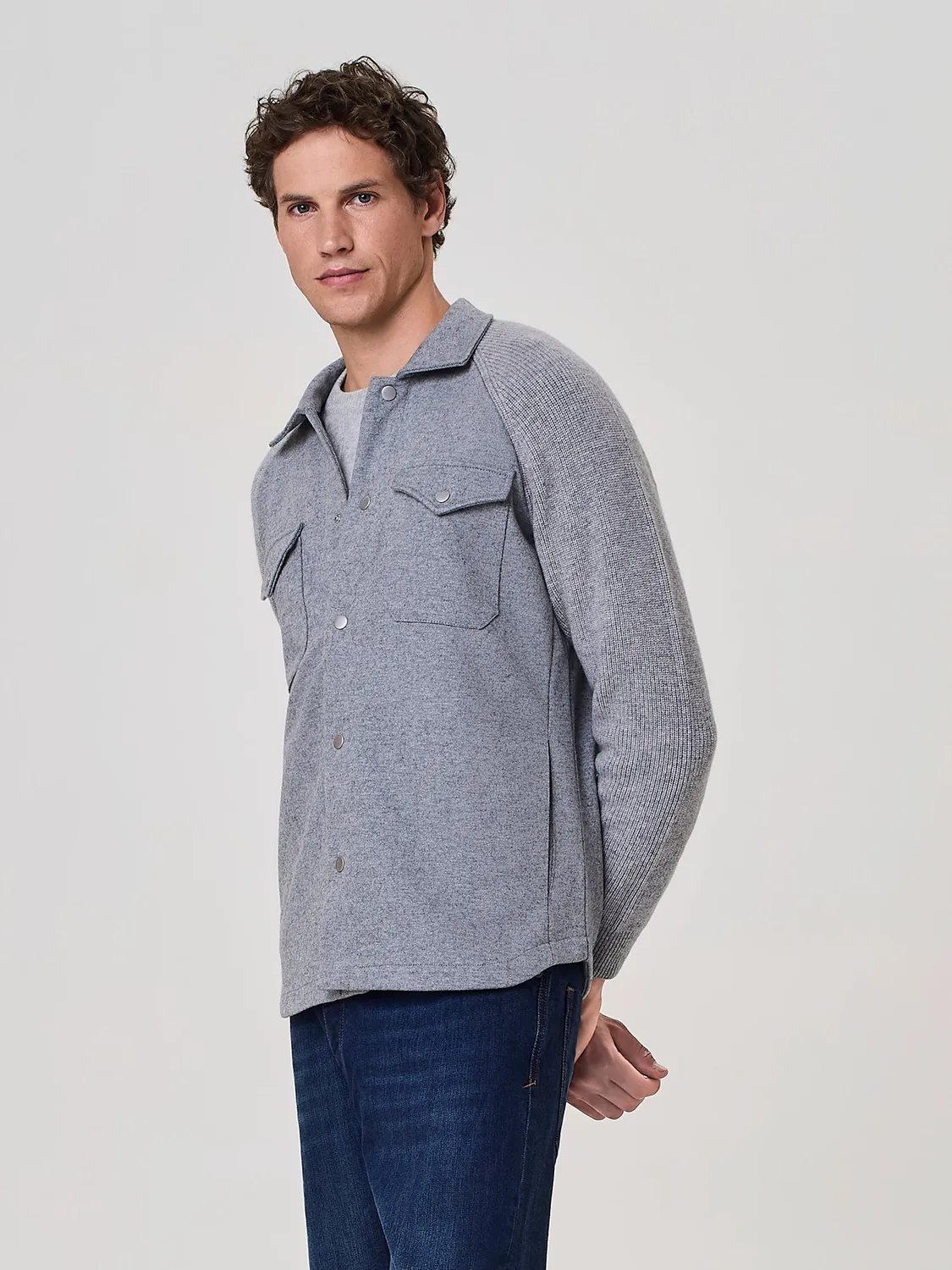 Paul Taylor overshirt jersey grigio maniche lana