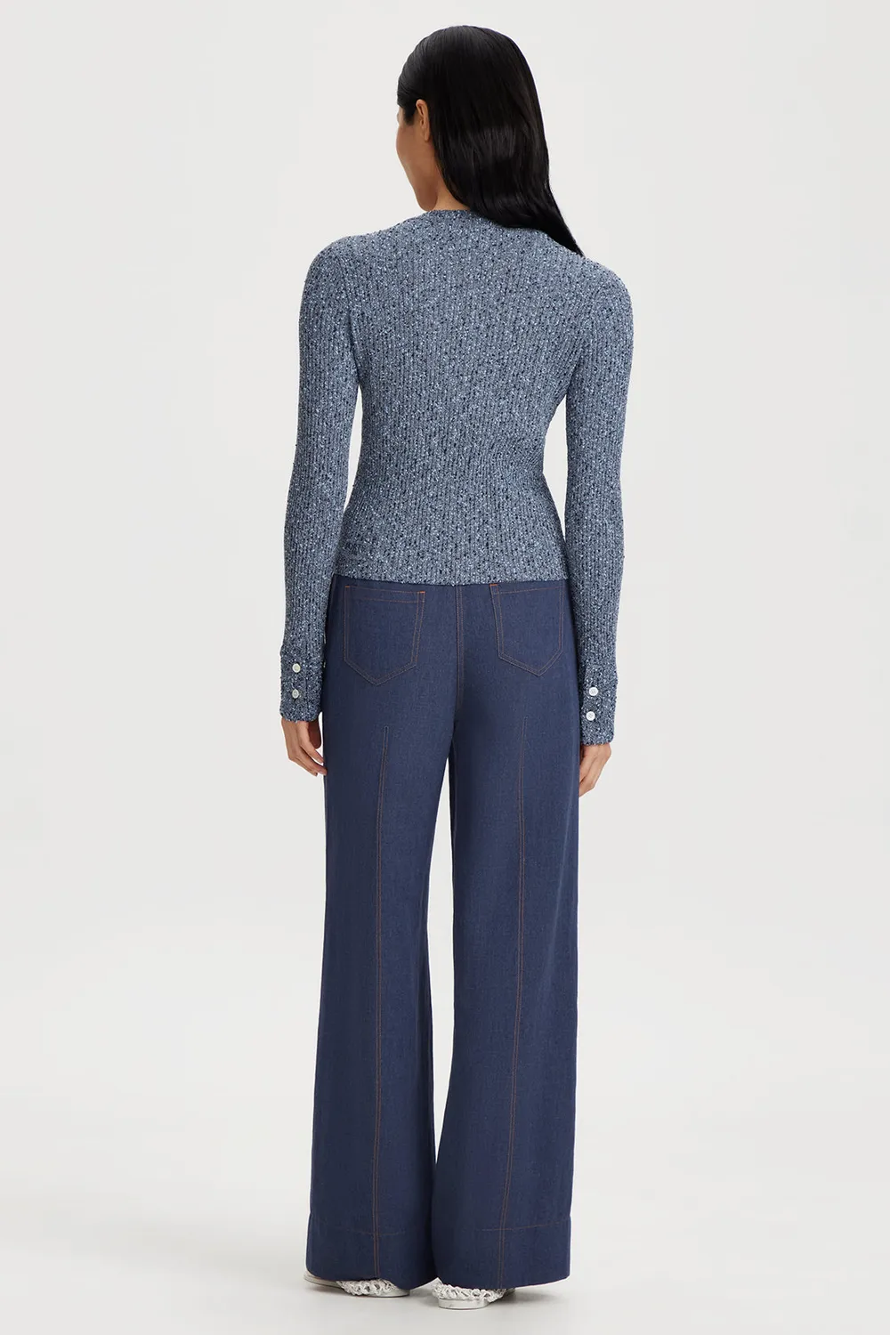 PORTS 1961 Sparkle Knit Top maglia blu navy cropped