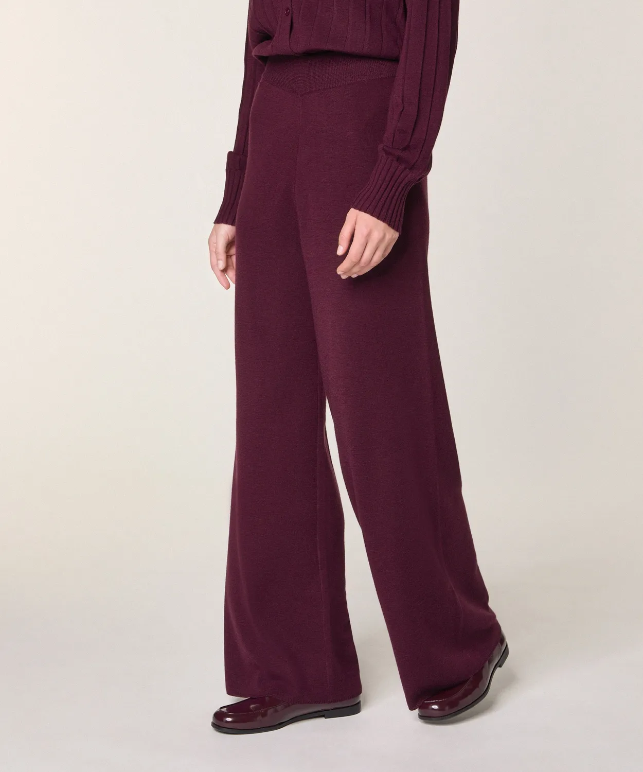 Rodier Pantaloni gamba larga lana merino melanzana S