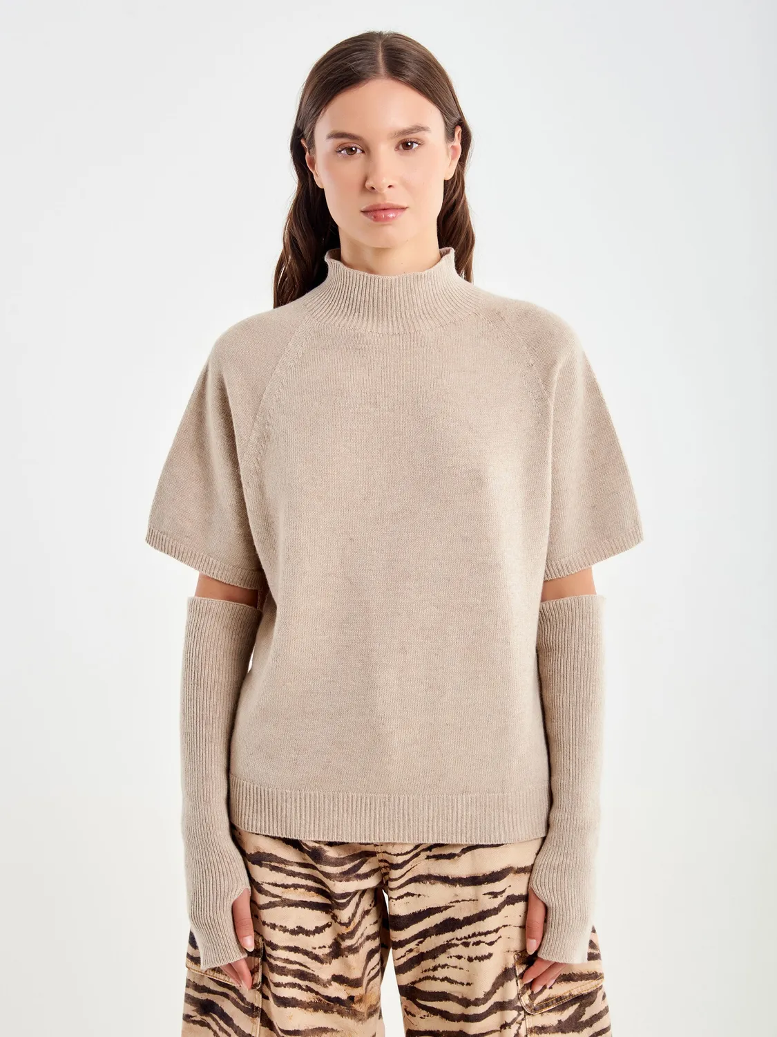 Vicolo pull collo alto beige taglia unica con cashmere