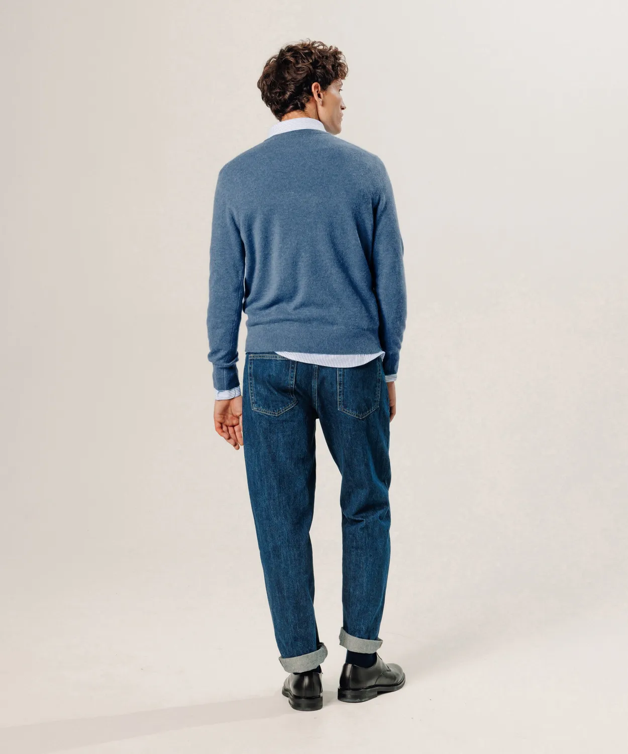 Rodier maglione girocollo cashmere 2 fili blu uomo