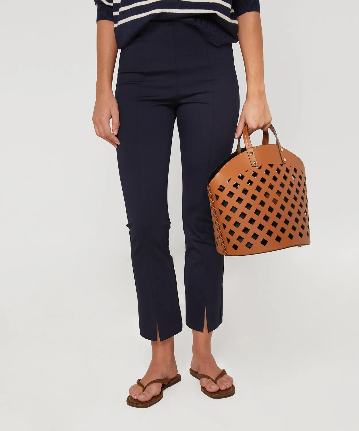 Rodier Pantaloni milano corti blu marino spacco caviglia