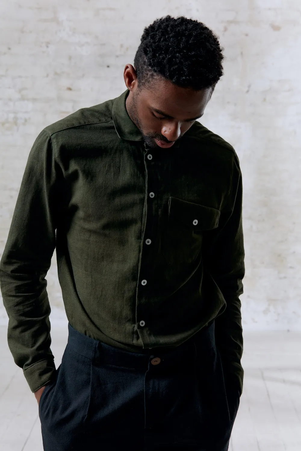 Jyoti Fair Works Jwala camicia uomo verde oliva cotone
