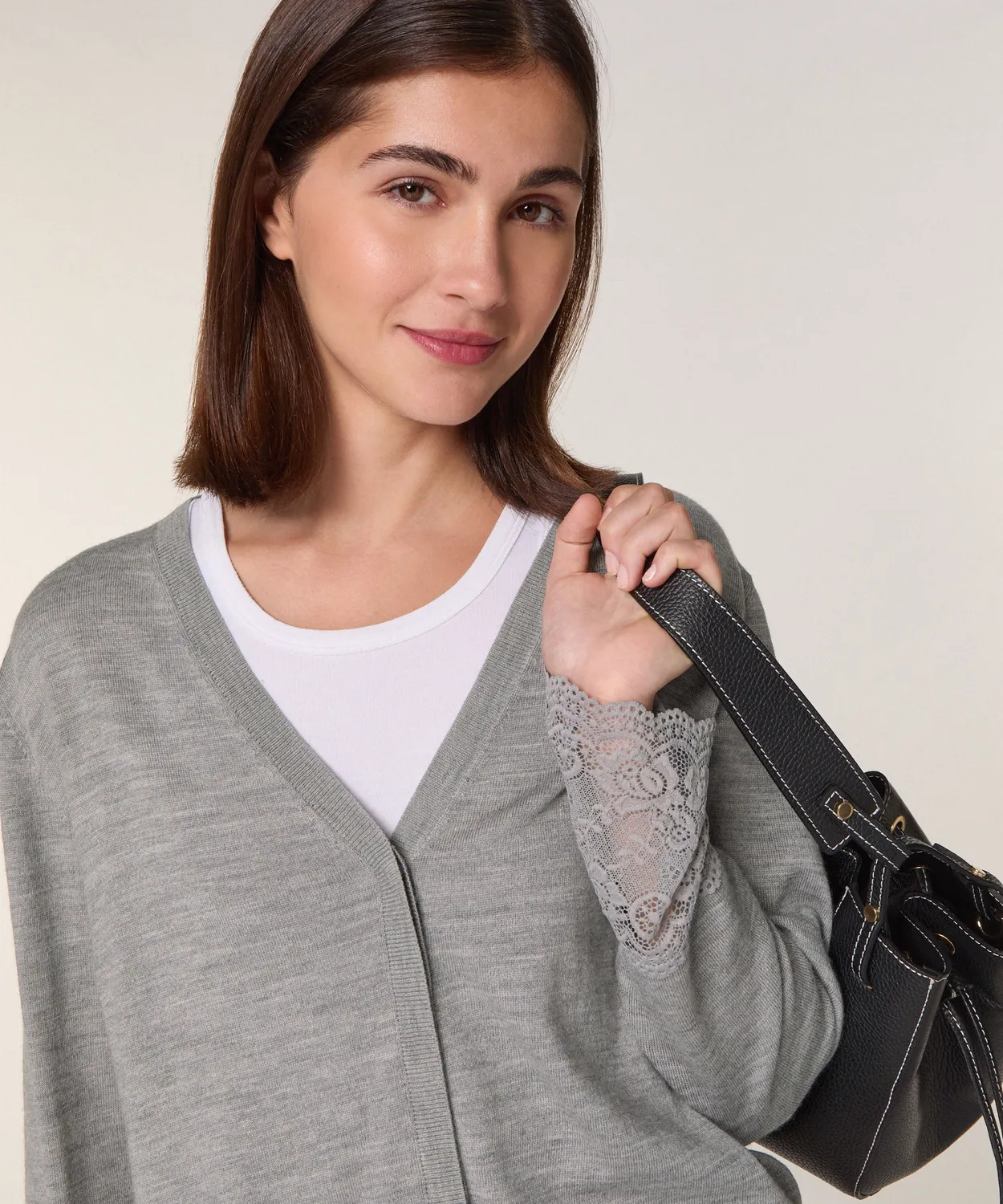 Rodier Cardigan Lana Merino Pizzo Grigio Scuro