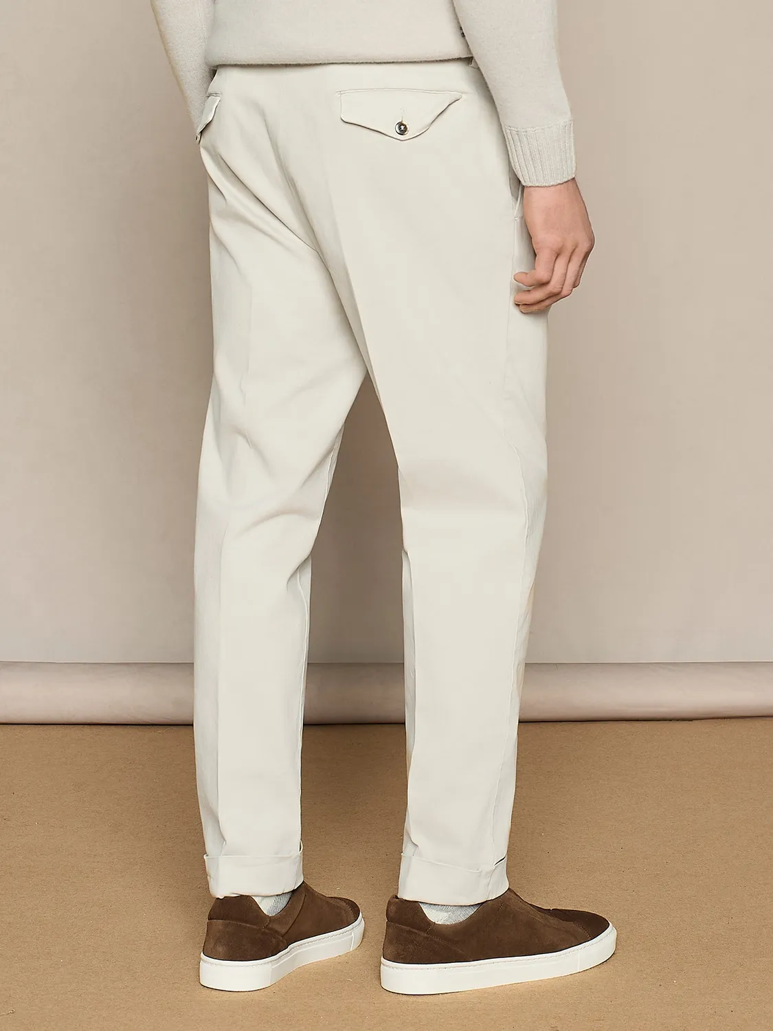 Paul Taylor Pantalone doppia pinces gabardina burro