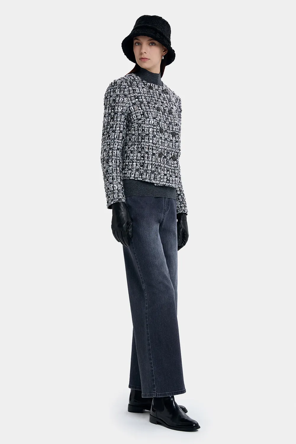 Ports FW24 giacca tweed doppiopetto black white 6