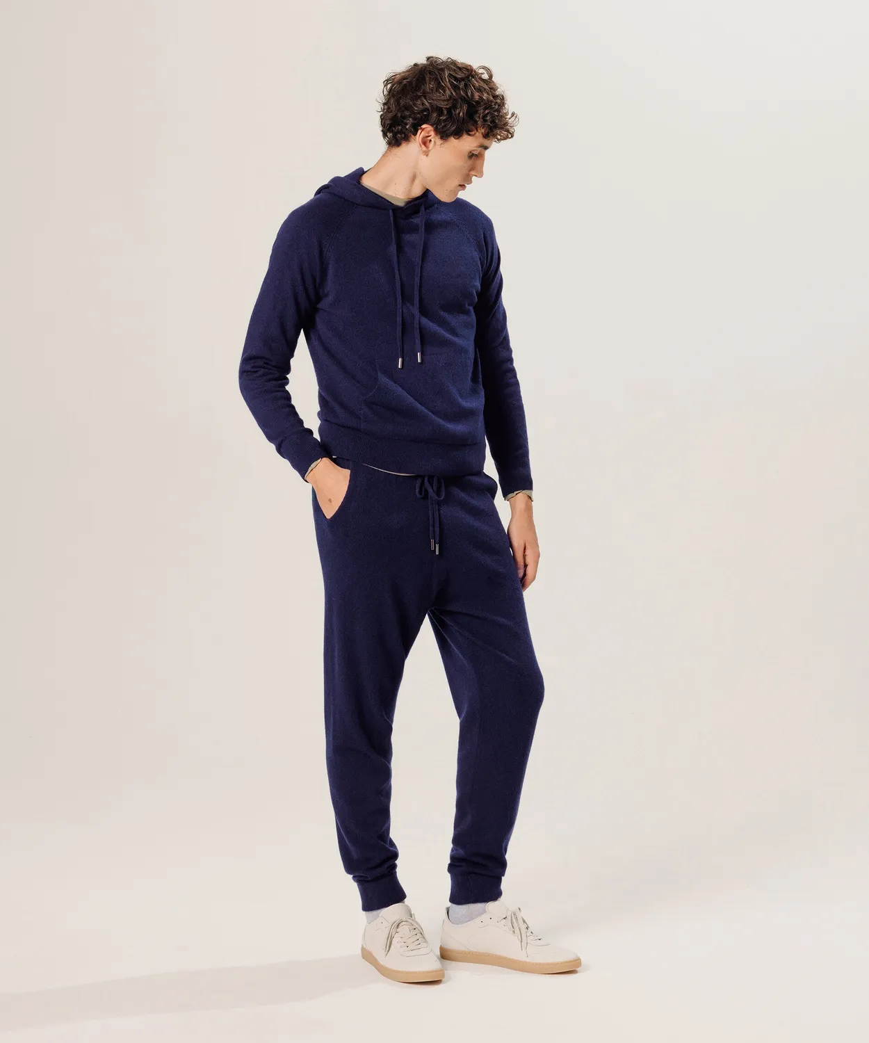 Rodier maglione cappuccio cashmere blu navy 2 fili
