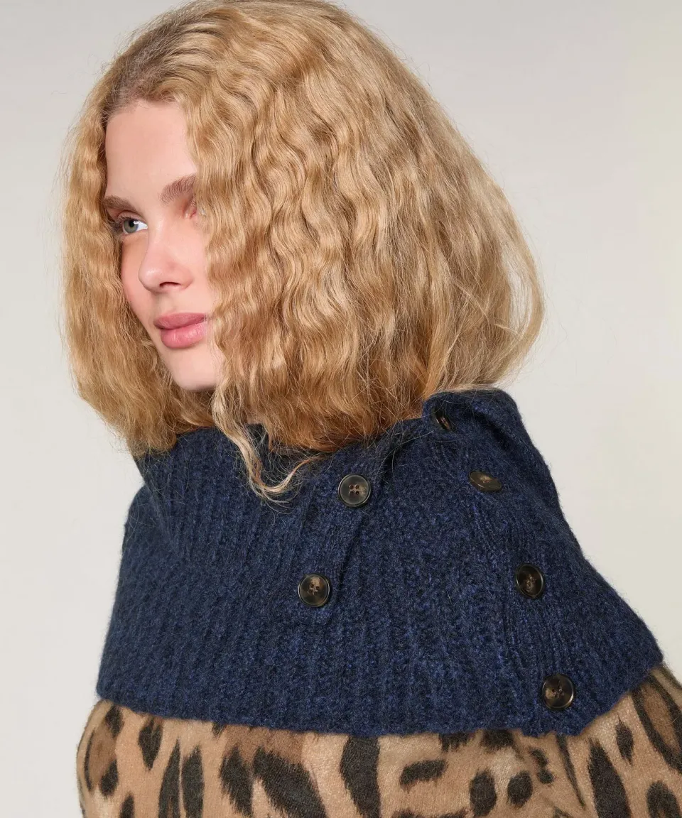 Rodier colletto maglia grossa scaldacollo blu navy
