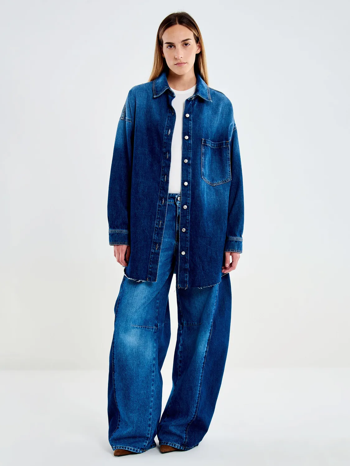 Vicolo overshirt denim blu scuro cotone taglio vivo