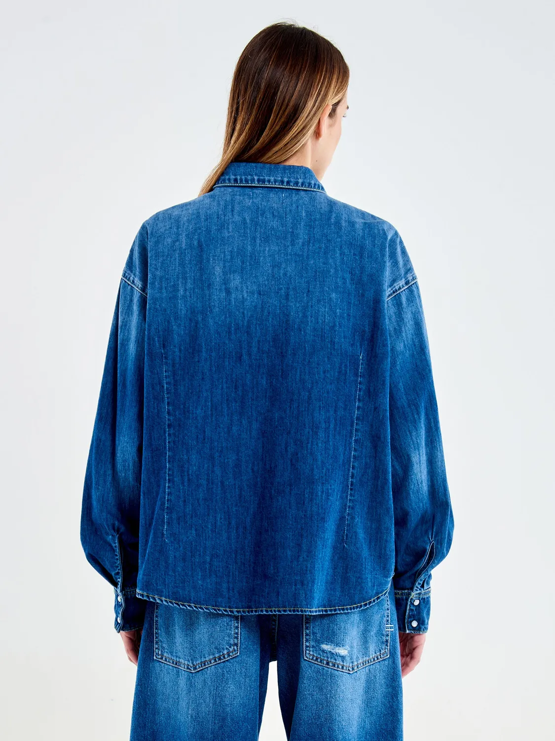 Vicolo Camicia Denim Blu in Lyocell