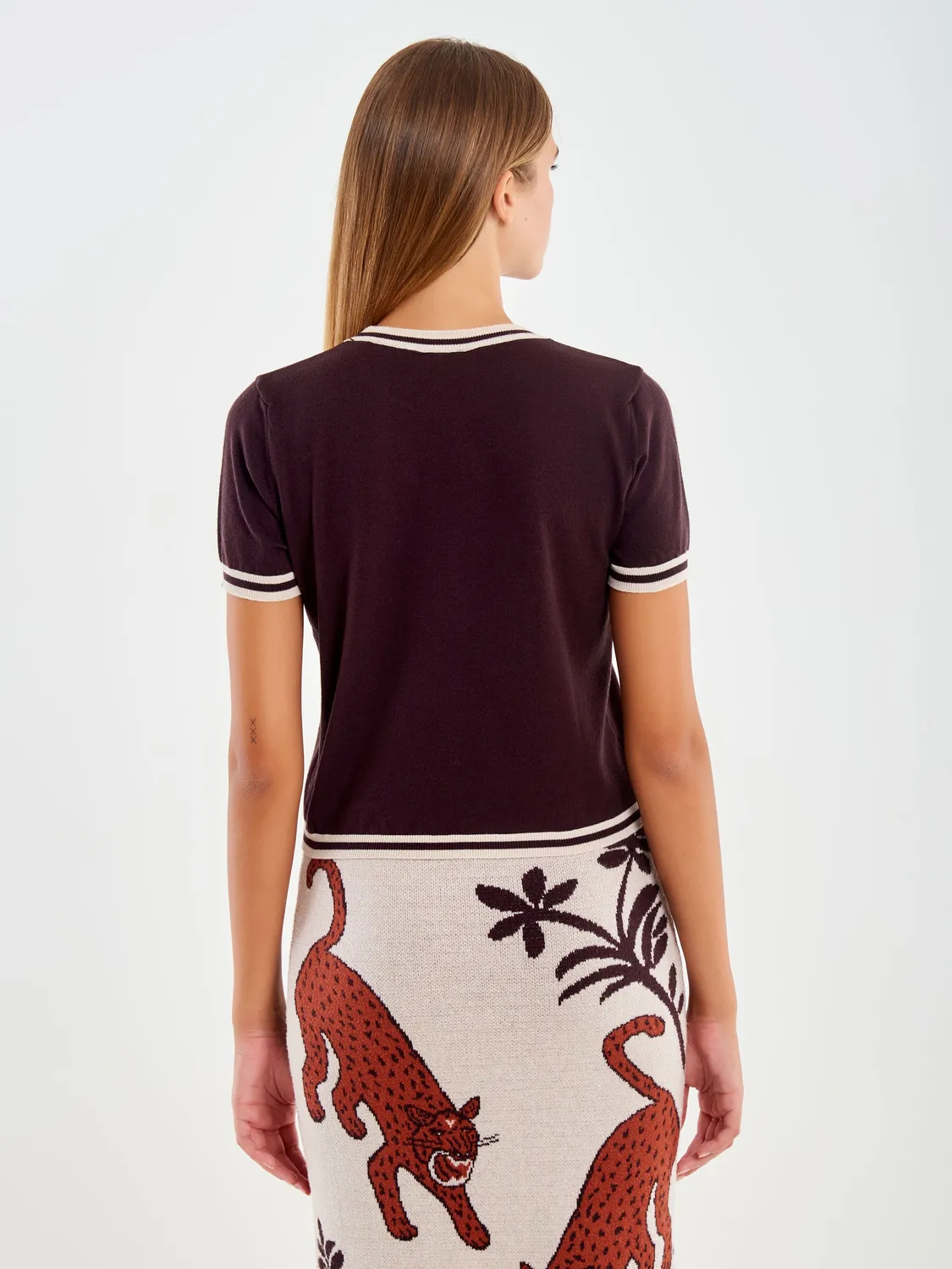 Vicolo T-shirt in Maglia con Profili T-shirt moro unica